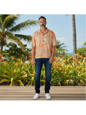 Monterey Club Men's Casual Button Down Shirt Tropical Orange VacationXL Size
